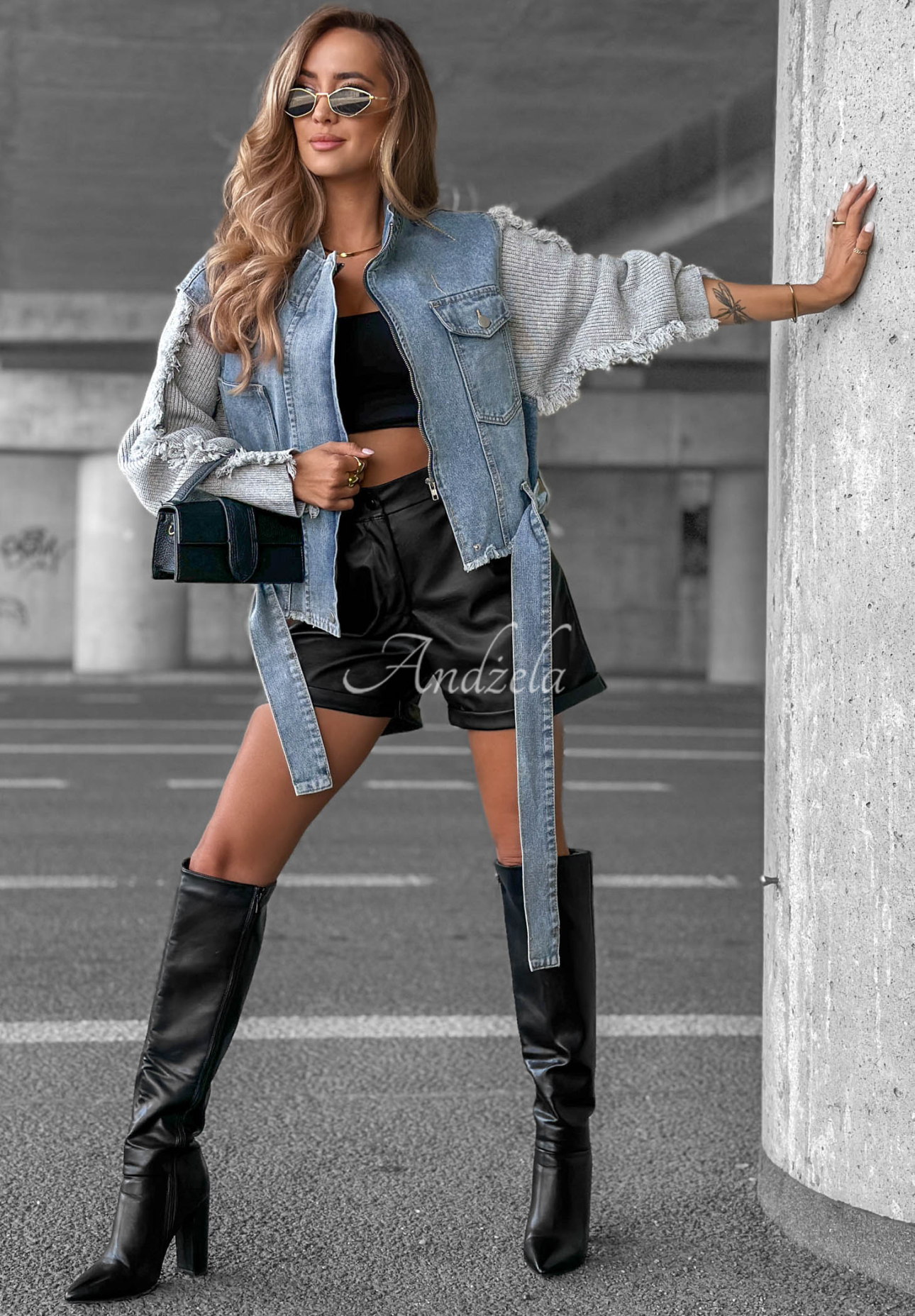Geacă scurtă din denim cu mâneci tricotate Gloomy Mood