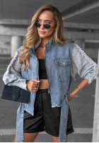 Scurtă din denim Geacă z dzianinowymi rękawami Gloomy Mood niebiesko-Gri