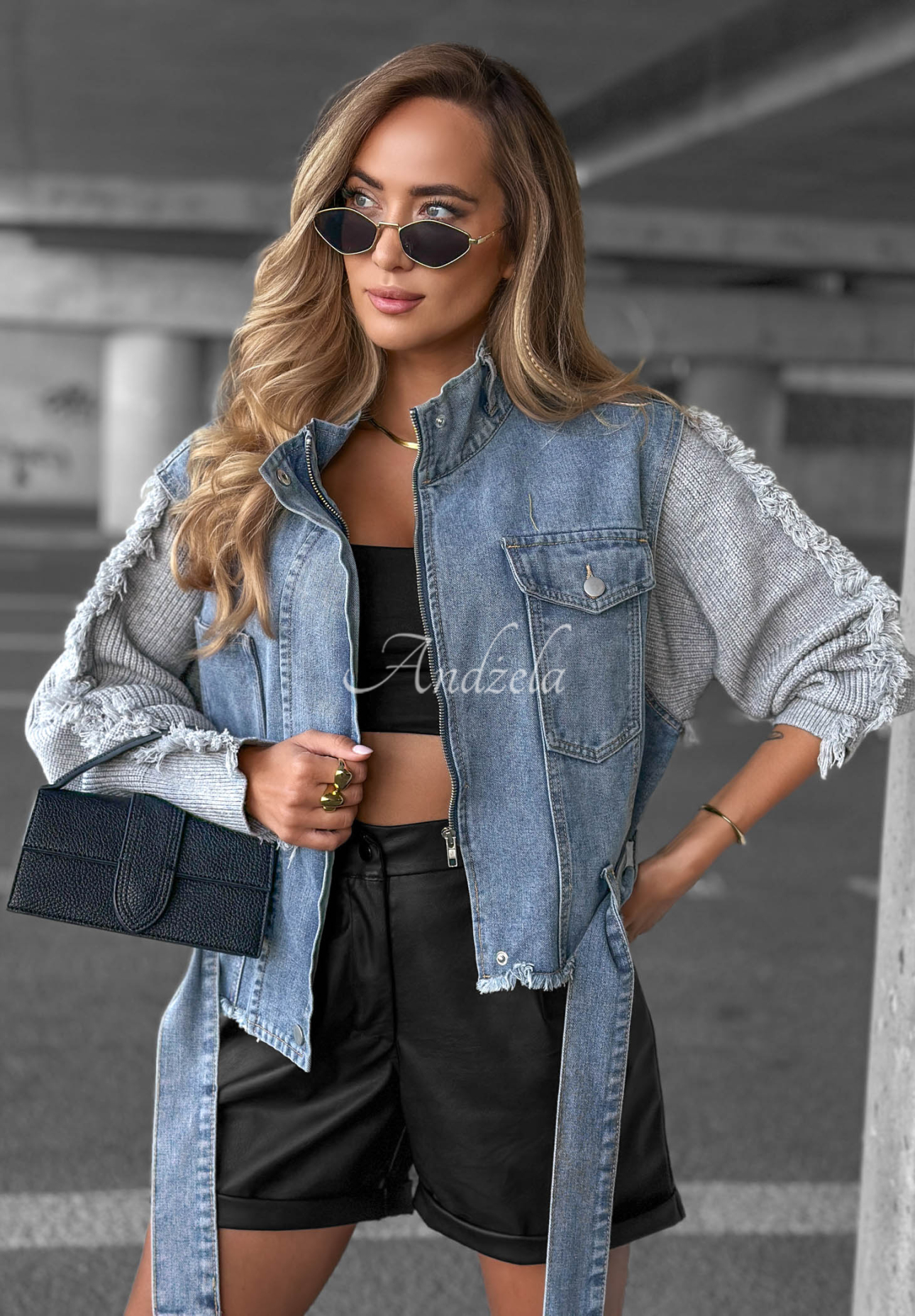 Geacă scurtă din denim cu mâneci tricotate Gloomy Mood