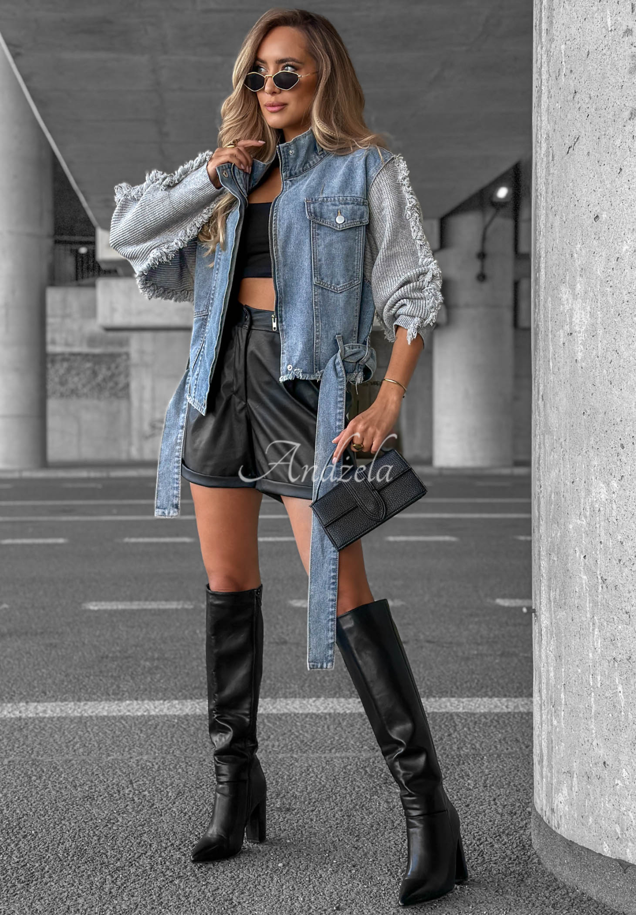 Geacă scurtă din denim cu mâneci tricotate Gloomy Mood
