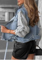 Scurtă din denim Geacă z dzianinowymi rękawami Gloomy Mood niebiesko-Gri
