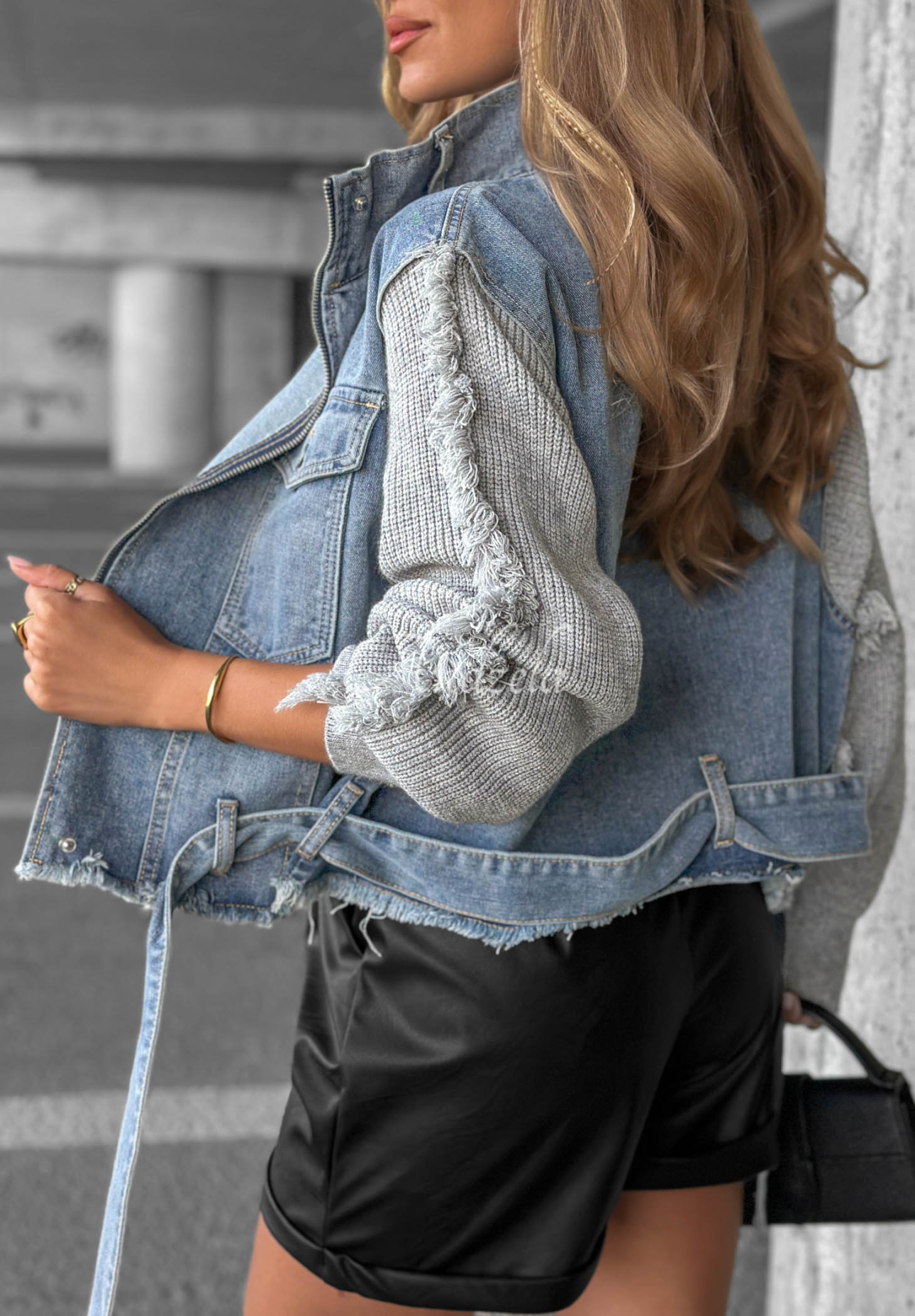 Geacă scurtă din denim cu mâneci tricotate Gloomy Mood