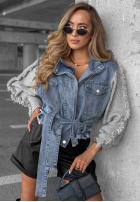 Scurtă din denim Geacă z dzianinowymi rękawami Gloomy Mood niebiesko-Gri