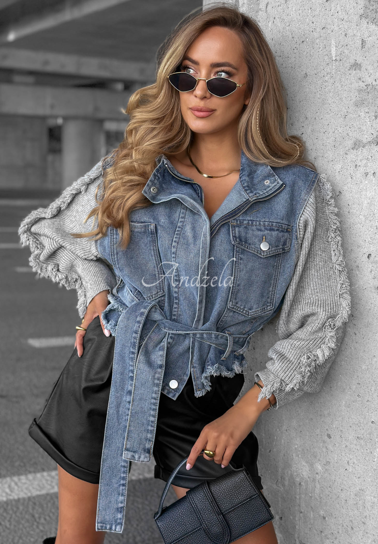 Geacă scurtă din denim cu mâneci tricotate Gloomy Mood