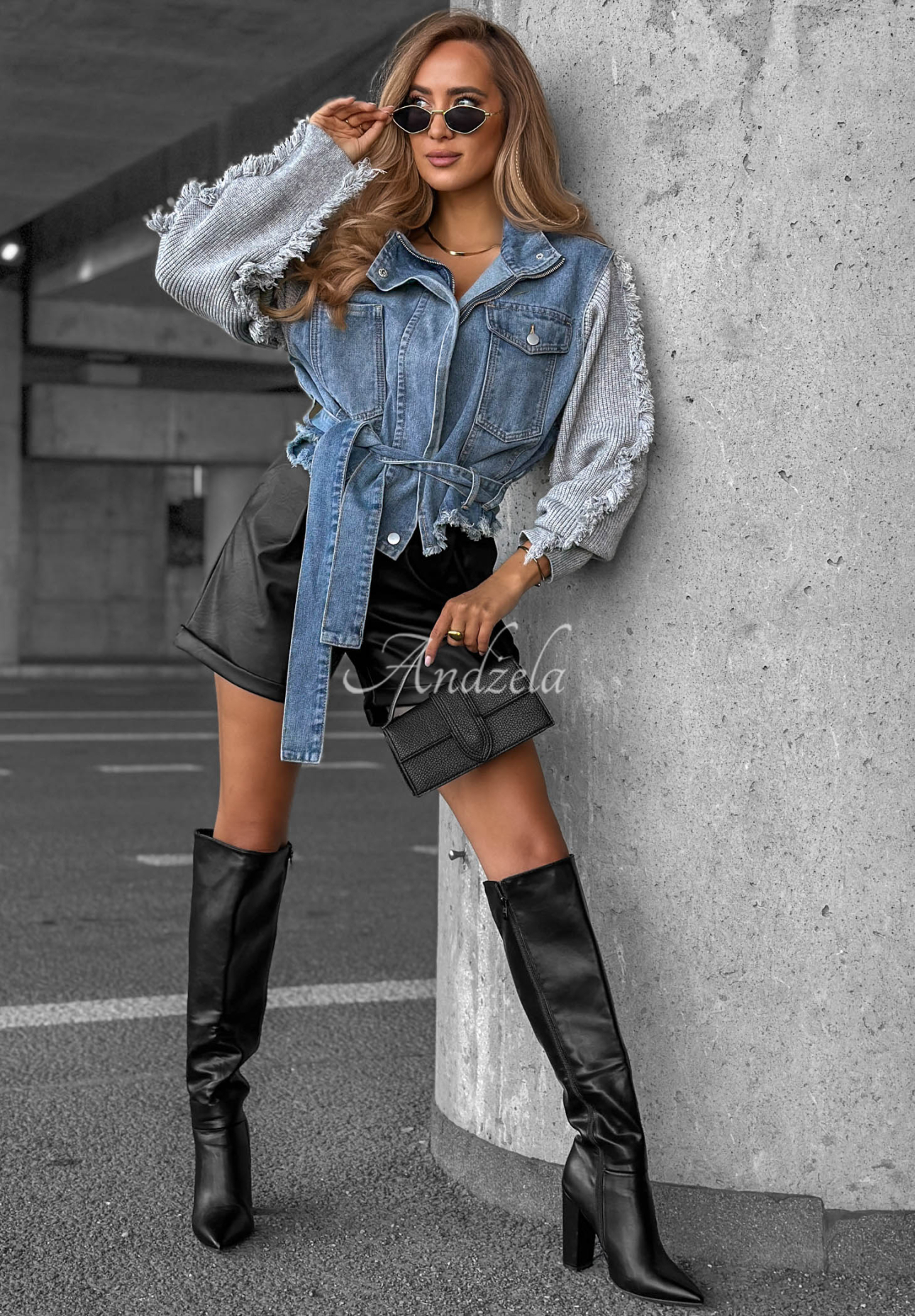 Geacă scurtă din denim cu mâneci tricotate Gloomy Mood