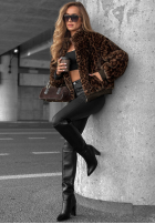 Scurtă Geacă futerko cu model tip panteră Cozy Leopard negru