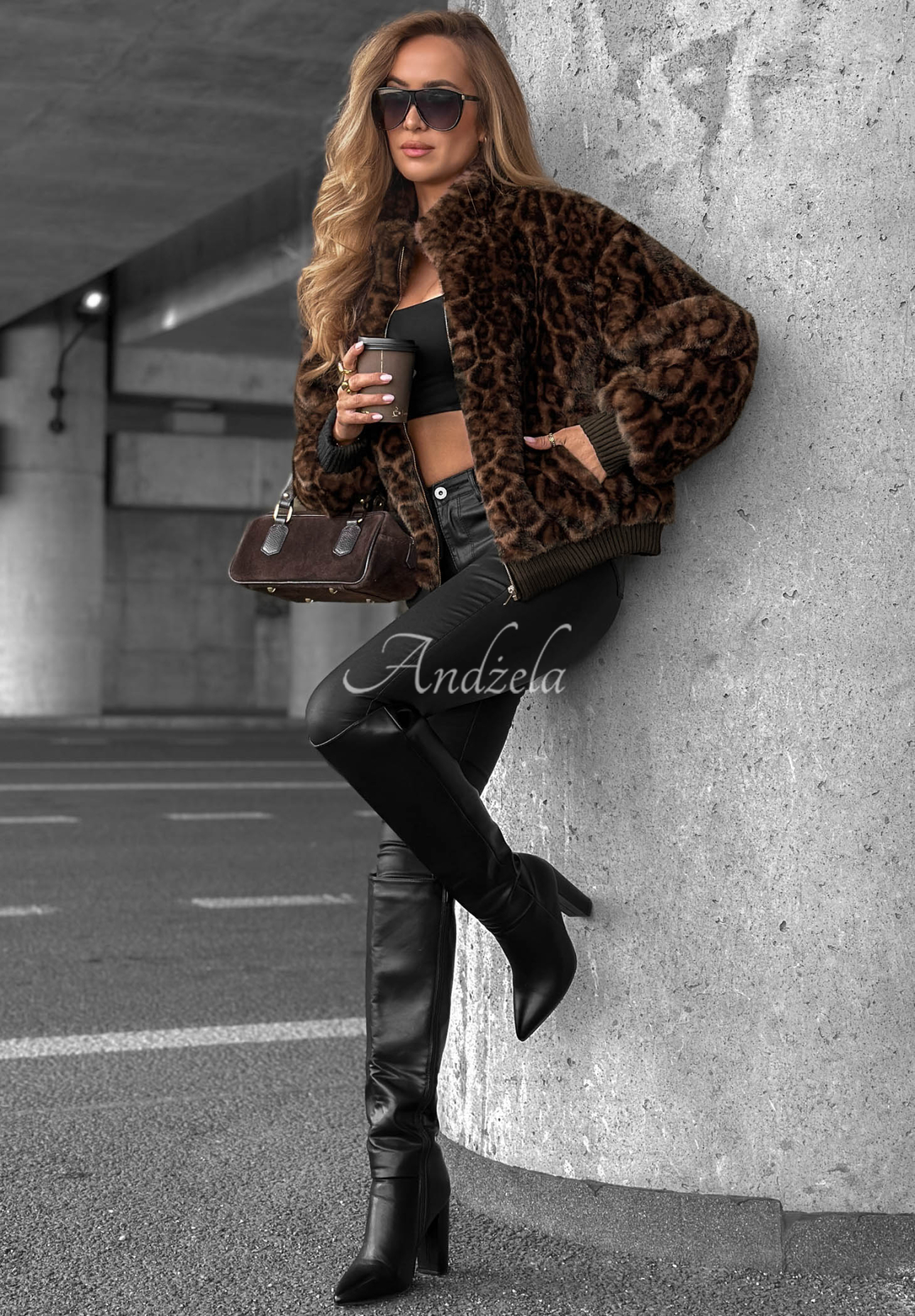 Geacă scurtă din blăniță cu imprimeu leopard Cozy Leopard