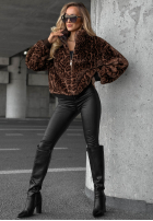 Scurtă Geacă futerko cu model tip panteră Cozy Leopard negru
