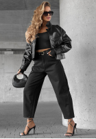 Pantaloni din denim mom fit z paskiem Say Something negre