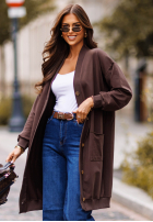Długi Cardigan z kieszeniami Calm Comfort ciocolatiu