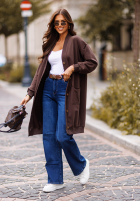 Długi Cardigan z kieszeniami Calm Comfort ciocolatiu