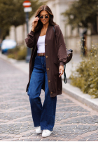 Długi Cardigan z kieszeniami Calm Comfort ciocolatiu