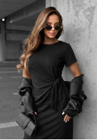 Rochie midi z wiązaniem i rozcięciem Lady Perfection ciocolatie