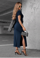 Rochie midi z wiązaniem i rozcięciem Lady Perfection ciocolatie