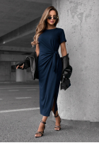 Rochie midi z wiązaniem i rozcięciem Lady Perfection ciocolatie