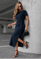Rochie midi z wiązaniem i rozcięciem Lady Perfection ciocolatie