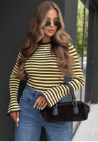 Bluză w paski z szerokimi rękawami Stripe Touch beżowo-ciocolatie