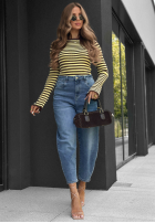 Bluză w paski z szerokimi rękawami Stripe Touch beżowo-ciocolatie