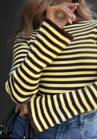 Bluză w paski z szerokimi rękawami Stripe Touch beżowo-ciocolatie