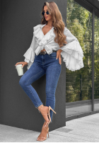 Pantaloni din denim skinny z paskiem Lost Again ciemnoniebieskie