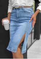 din denim Fustă midi z paskiem For The Moment albastru deschis