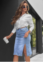 din denim Fustă midi z paskiem For The Moment albastru deschis