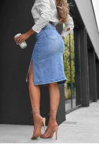 din denim Fustă midi z paskiem For The Moment albastru deschis