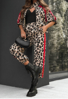 Compleu de trening Hanorac i Pantaloni cu model tip panteră Leopard Touch beżowo-roșu