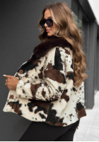 Geacă z futerkiem w zwierzęcy print Lovely Feeling beżowo-negru