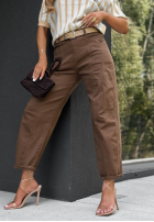 Pantaloni din denim balloon z paskiem True Feeling ciocolatii