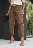 Pantaloni din denim balloon z paskiem True Feeling ciocolatii