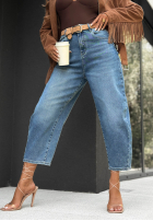 Pantaloni din denim mom fit  z paskiem Over Again albastre