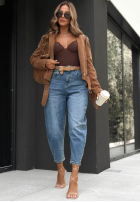 Pantaloni din denim mom fit  z paskiem Over Again albastre