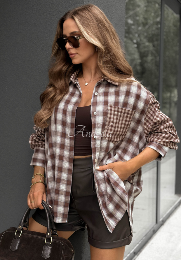 Cămașă lungă asimetrică &icirc;n carouri din bumbac Autumn Check