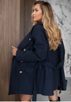 Dwurzędowy Palton  z paskiem Autumn Secret bluemarin