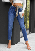 Pantaloni din denim mom fit z paskiem True Feeling albastre