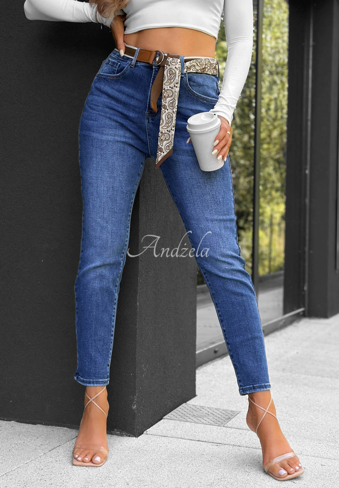 Blugi skinny cu curea True Feeling