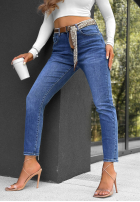 Pantaloni din denim mom fit z paskiem True Feeling albastre