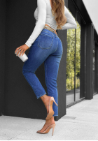 Pantaloni din denim mom fit z paskiem True Feeling albastre