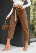 Pantaloni din denim mom fit z paskiem Sun Fade camel