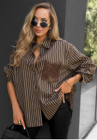 Cămașă oversize w paski Stripe Charm beżowo-ciocolatie