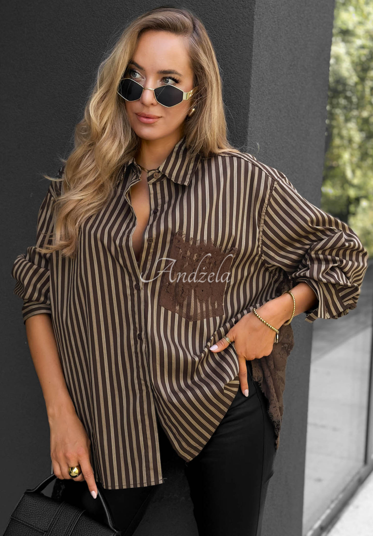 Cămașă oversize din bumbac în dungi Stripe Charm