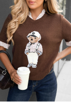 Pulover na krótki mânecă z misiem Little Teddy ciocolatiu
