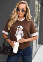 Pulover na krótki mânecă z misiem Little Teddy ciocolatiu