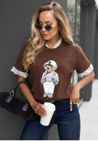 Pulover na krótki mânecă z misiem Little Teddy ciocolatiu