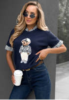 Pulover na krótki mânecă z misiem Little Teddy ciocolatiu