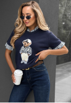 Pulover na krótki mânecă z misiem Little Teddy ciocolatiu