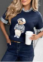 Pulover na krótki mânecă z misiem Little Teddy ciocolatiu