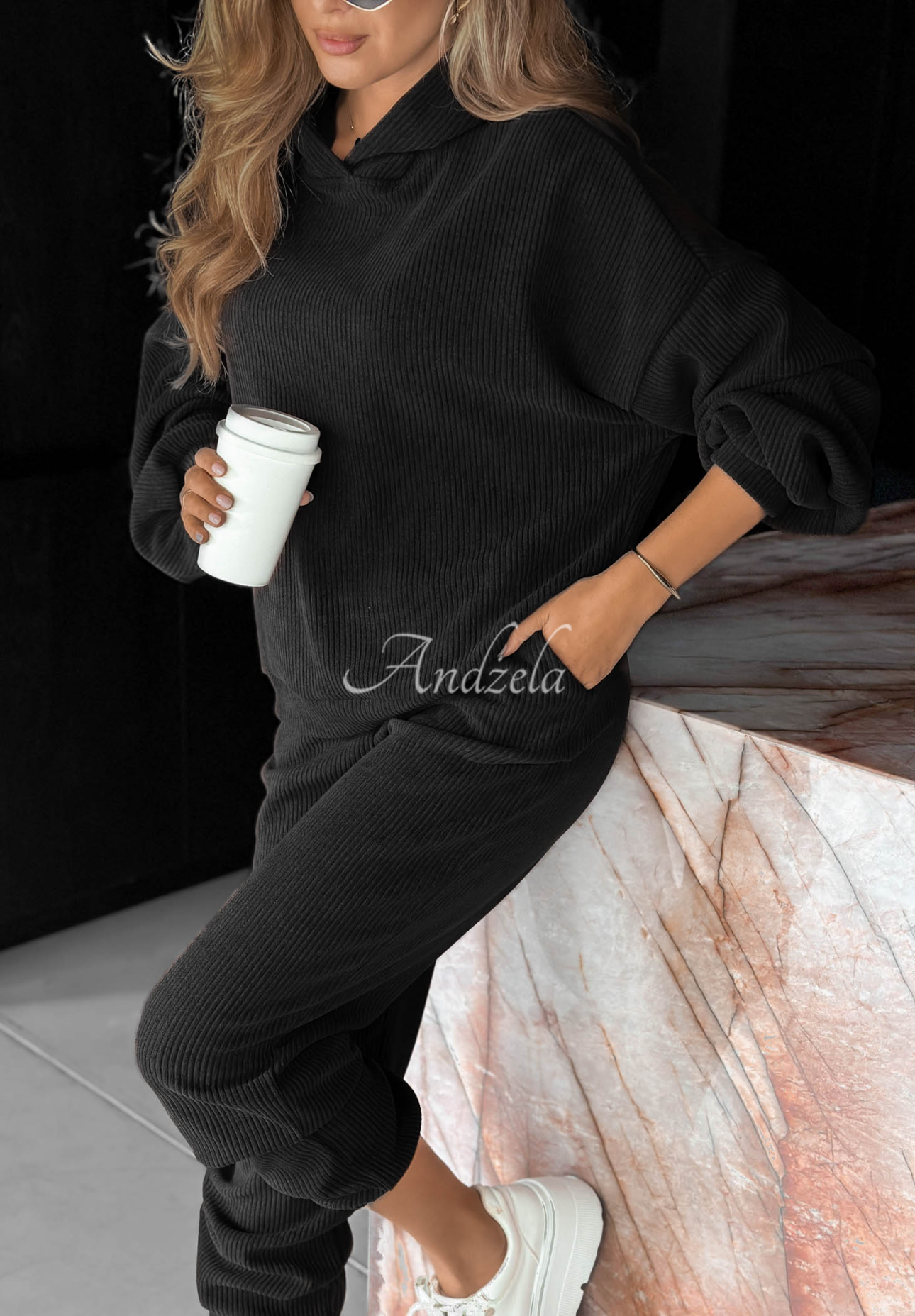 Set din catifea reiată cu hanorac cu glugă și pantaloni din bumbac Quiet Confidence