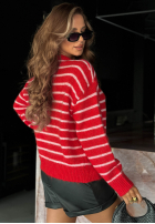 Krótki Cardigan w paski z zapięciem Stripe Season ciocolatiu